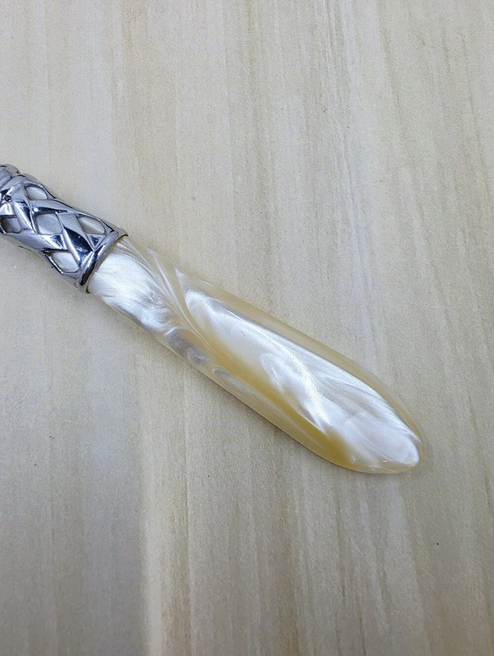 Bugatti Serving Fork Cream Pearl Handle Silver Lattice Stainless 18/10 Italy